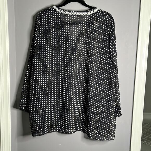 Collective Concepts Navy Blue Sheer Polka Dot Blouse Size 2X - Picture 6 of 8